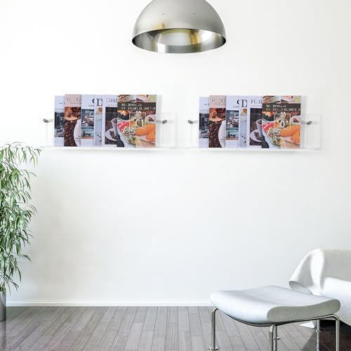 2 Pack 24 Inch Clear Acrylic Magazine Holder, Floating Brochure Display, Invisible Record Holder Magazine Rack, Hanging Bookshelf Literature for Waiting Room, Office, Home - size: Clear 24 Inch