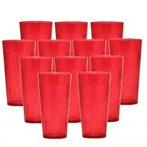 TrueCraftware- 14 oz. Belize Tumbler/Drinking Cups Red Polycarbonate Set of 12-Premium Iced Tea Glasses Stackable Reusable Drinking Glasses Dishwasher Safe Break-Resistant for Home Restaurants - color: Red, size: 14 oz