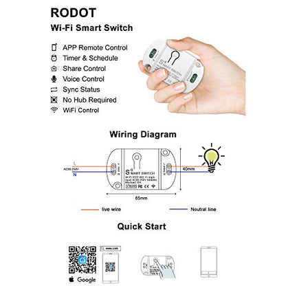 10A KR2201WB Wi-Fi Wireless Smart Basic Switch for Smart Home Smart Life APP Compatible with Alexa & Google Home Assistant No Hub Required Support DIY Module (5-Pcs) - style: 10A 5 Pcs.