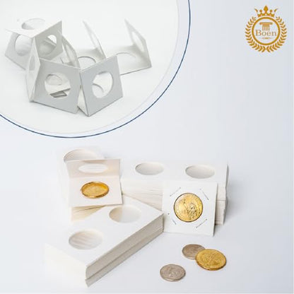 Boen 400 Pcs Cardboard Coin Flips, Assorted 8 Sizes Holder with Stapler