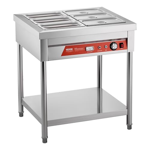 VEVOR 6-Pan Commercial Food Warmer, 6 x 1/3 Pans Electric Steam Table, 1500W Professional Buffet Catering Food Warmer with Undershelf, Stainless Steel Server for Restaurant Party Hotel - size: 6-Pan