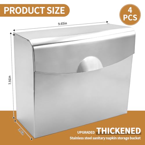 Wall Mounted Sanitary Napkin Disposal Receptacle, Stainless Steel Feminine Hygiene Waste Bins with Flip-Top Lids, Tampon and Pad Disposal Containers for Women's Restroom, Office (4 Pack, White) - color: White
