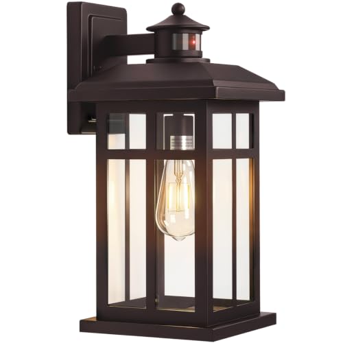 Brilvibera Motion Sensor Outdoor Wall Sconces Hardwired 16" Bronze - color: Bronze, size: 16 inches