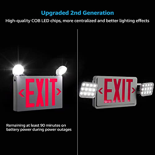 TORCHSTAR 4-Pack LED Red Letter Exit Sign with Emergency Lights White - color: White-Red