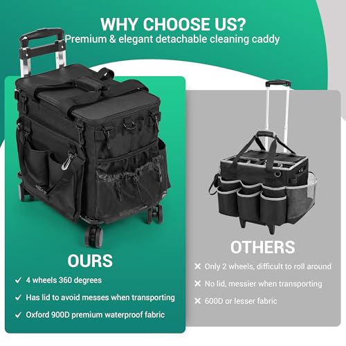 Rolling Cleaning Caddy Bag w/Detachable Trolley & Lid (Black) - color: Black