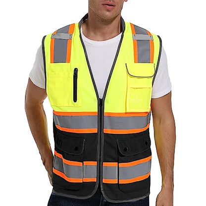 ArcRidge Reflective Safety Vest for Men and Women - High Visibility Construction Vest - Dual Tone Reflective Strips - color: Yellow-black, size: 4X-Large