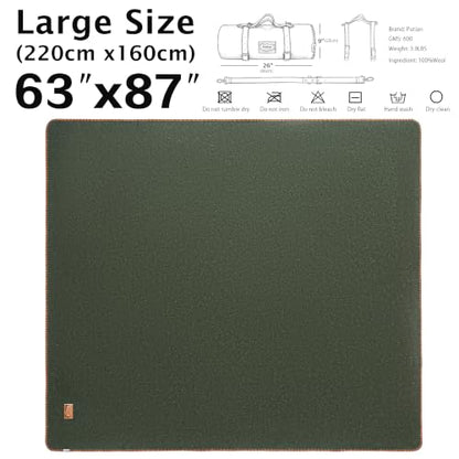 PuTian 100% Wool Blanket - Camping Outdoor Blanket, 63"×87", Green - color: Green, size: 63" × 87"