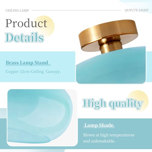 Lighting Mid Century Glass Flush Mount Ceiling Light Nordic Round Semi Flush Mount Ceiling Light Fixtures wtih Blue Dome Glass Shade Bathroom Overhead Lights Hallway Lights Fixture - color: Flush-Blue 2