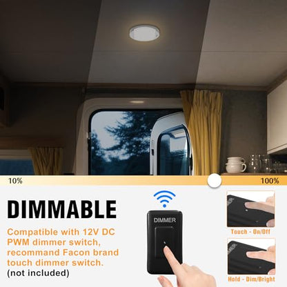 Facon 12V RV Oval Pancake Light, Length: 6'', 4000K Nature White Light, 12Volt Interior RV Ceiling Dome Light with On/Off Switch, for RV Motorhomes Camper Caravan Trailer Boat - size: Switch Only, 1 Pack