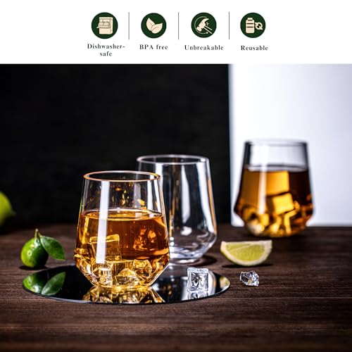 16oz Clear Stemless Wines Cups (Set of 6), Shatter-Proof Acrylic Glasses Drinkware, Reusable Plastic Bar Glasses, BPA-Free, Dishwasher-Safe