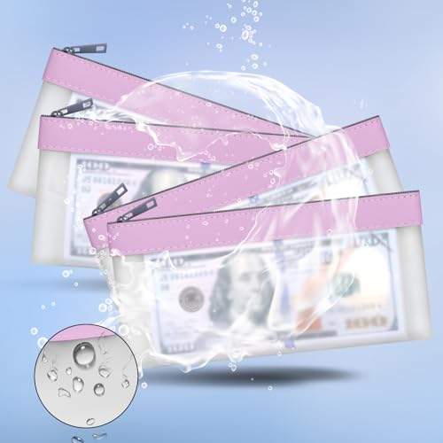 4 Pack Clear Money Envelopes for Cash Money Bag Pouch 7.6x3.7 inch - color: Purple