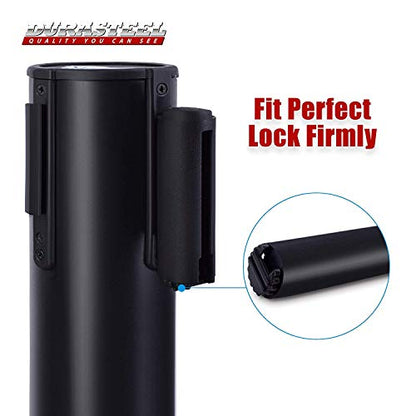 DuraSteel Crowd Control Barriers Line Dividers - Metal Stanchion Posts with 6.5ft Black Retractable Belt Ropes - for Store Queues, Airport Lines, Event Entries - 2 Set/Pack - color: Black Belt, style: Black Stanchion 2 Pieces Set