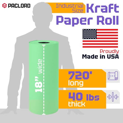 USA Made 18" x 8640" (720 ft) Light Green Kraft Paper Roll, Large Size - color: Light Green, size: 1 Roll