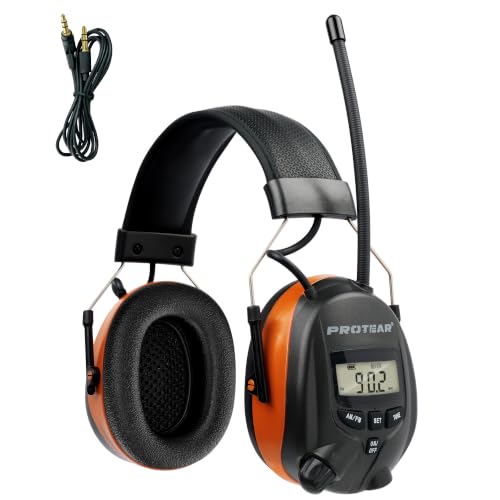 Digital AM/FM Radio Hearing Protection Earmuffs, 25 dB NRR - color: Am Fm Radio + Orange