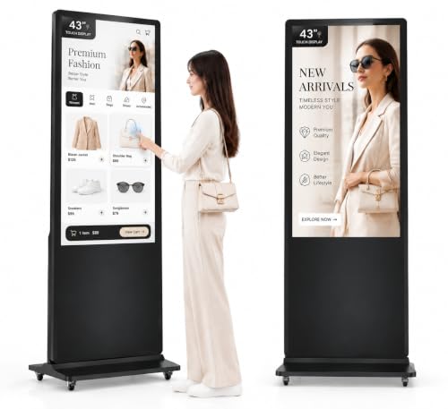 43 Inch Digital Signage Kiosk, 4K Touchscreen Floor Standing Advertising Display with IPS LCD Screen, Android OS and Auto Media Player - size: 43''_touchscreen
