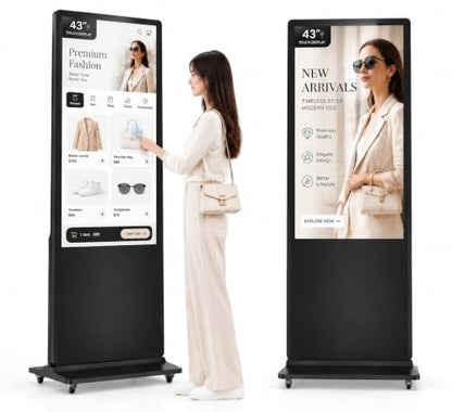 43 Inch Digital Signage Kiosk, 4K Touchscreen Floor Standing Advertising Display with IPS LCD Screen, Android OS and Auto Media Player - size: 43''_touchscreen