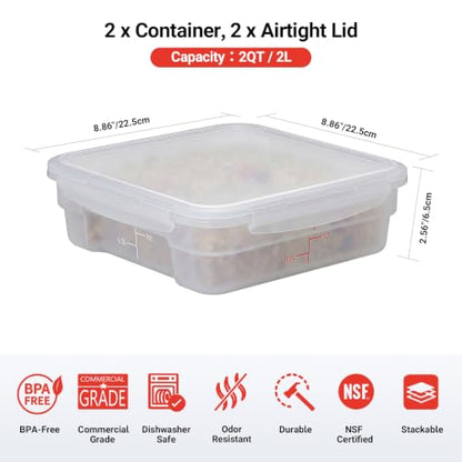 2 Pack 2 QT Commercial Airtight Food Storage Containers, BPA-Free Translucent Polypropylene, Stackable Ingredient Bin for Prep & Nuts, Shallow Model - size: 2 X 2.0(QT)-Shallow
