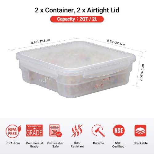 2 Pack 2 QT Commercial Airtight Food Storage Containers, BPA-Free Translucent Polypropylene, Stackable Ingredient Bin for Prep & Nuts, Shallow Model - size: 2 X 2.0(QT)-Shallow