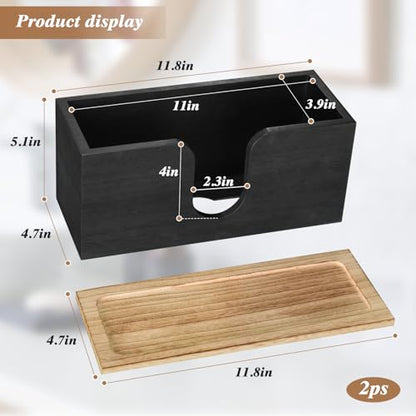 Solid Wood Paper Towel Dispenser Wall Mounted, Folded Paper Towel Holder with Lid, Commercial C-Fold, Z-Fold, Trifold Hand Paper Towel Holder Dispenser for Bathroom Kitchen Office - color: Black, Pack of 2