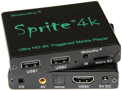 MedeaWiz® DV-S4 Sprite® Looping 4K Media Player – Seamless Audio Video Auto Repeater 2160p 60Hz HDMI, NTSC and PAL Outputs – Trigger Input and Serial Control