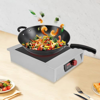 3500W Commercial Induction Cooktop, Stainless Steel Countertop Burner