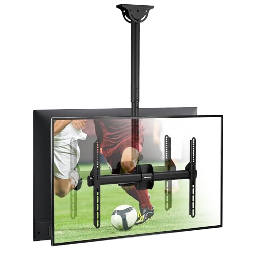 Mount-It! Dual TV Ceiling Mount Bracket for 32–77" Flat Screen TVs – Back-to-Back Hanging Bracket for 2 TVs, Telescoping Pole, 360° Swivel & Tilt, Vaulted, Sloped & Angled Ceiling Compatible - style: Dual