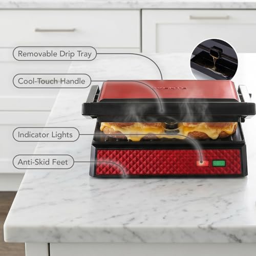 OVENTE Electric Indoor Panini Press Grill + Sandwich Maker, Red GP0620R - color: GP0620R