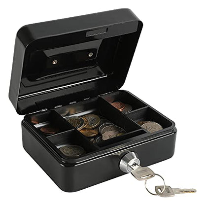 xydled Mini Cash Box with Lock, Metal Money Box, Steel Money Box, Black - color: Black, size: Small