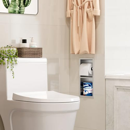Qeke Recessed Toilet Paper Holder, Dual Rolls Tissue Toilet Holder, Brushed - color: Brushed Nickel