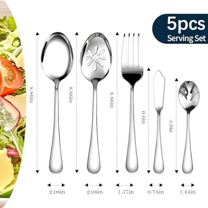 Silverware Set for 12 with Serving Utensil,Stainless Steel Flatware Cutlery - size: 65 Piece, style: Modern