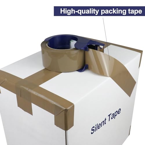 BOMEI PACK 6 Rolls Silent Brown Packing Tape, 1.88" x 60 yds,Heavy Duty Packaging Carton Tape for Shipping Packaing Moving Sealing, 2.4mil Thickness, 60 Yards Per Roll with Blue Dispenser - color: Brown