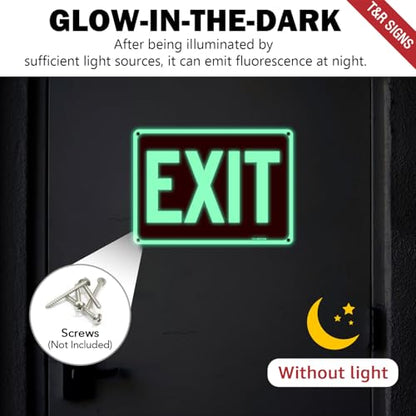 T&R Exit Sign - 4 Pack - 10 x 7 Inches Rust Free .040 Aluminum Glow-In-The-Dark - UV Protected, Waterproof, Weatherproof and Fade Resistant - 4 Pre-drilled Holes - color: Red - 10" x 7" - 4 pack - Glow-In-The-Dark