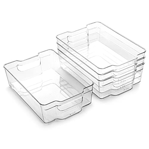 BINO | Stackable Storage Bins, Large - 4 Pack | The Stacker Collection | Clear Plastic Storage Bins | Organization and Storage Containers for Pantry & Fridge | Multi-Use Organizer Bins | BPA-Free - size: 4PK - Large