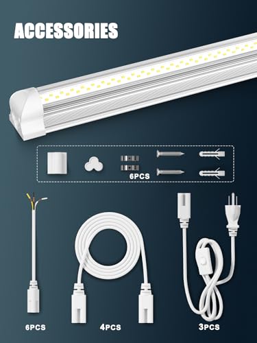 Industrial Grade Ultra-Bright 100W 8FT Led Shop Lights 15000LM 6Pack