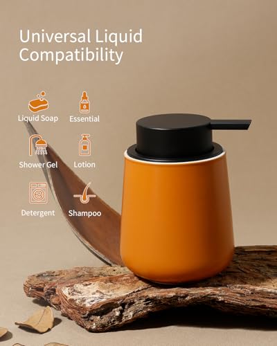 BosilunLife Ceramic Soap Dispenser - Dish Soap Dispenser for Bathroom 12Oz - color: Orange