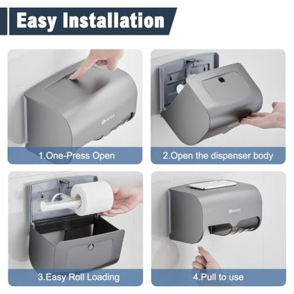 Double Toilet Paper Holder Wall Mount,Hold Two Rolls*4.5”,Gray - color: Gray