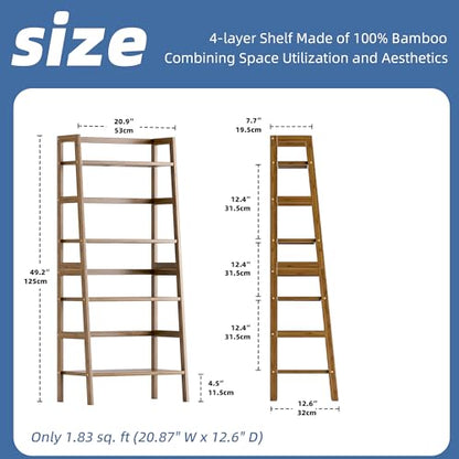HITNET Ladder Shelf, 4-Tier Bamboo Bookshelf, Freestanding Open Display Storage Rack, Space Saving Flower Plant Display Stand for Bathroom Living Room, Walnut - color: Walnut