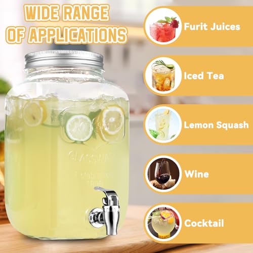 2 Gallon Glass Drink Dispensers For Parties，Lemonade Beverage Dispenser With Stand And Spigot For BBQ, Picnic, Party,Laundry Detergent Dispenser - size: 2 Gallon Double With Stand