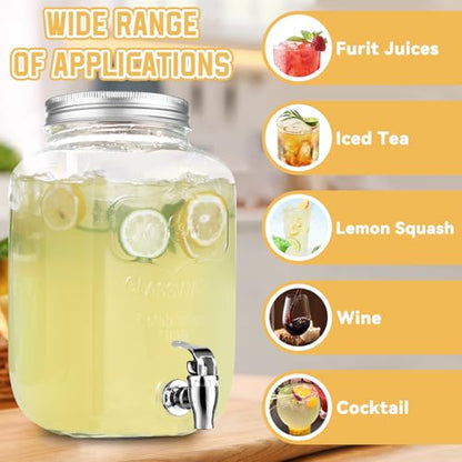 2 Gallon Glass Drink Dispensers For Parties，Lemonade Beverage Dispenser With Stand And Spigot For BBQ, Picnic, Party,Laundry Detergent Dispenser - size: 2 Gallon Double With Stand