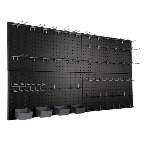 FRAYSCENT Peg Board for Wall 48x24 inch with 63 Pcs Hooks Accessories, Garage Storage Pegboard Wall Organizer, Metal Pegboard Panels with Hooks, Modular Mounted Control Peg Board Tool Organization - color: Black(63-accessory)