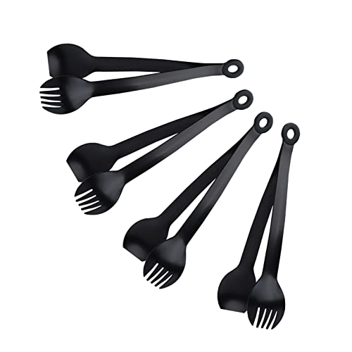 MSY BIGSUNNY Small Serving Tongs - 6 Inches Premium Stainless Steel Appetizer Tongs, Set of 4 (Black, 6") - color: Black, size: 6 inch