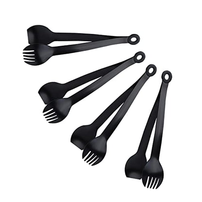 MSY BIGSUNNY Small Serving Tongs - 6 Inches Premium Stainless Steel Appetizer Tongs, Set of 4 (Black, 6") - color: Black, size: 6 inch