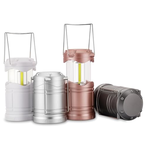 Lichamp LED Camping Lantern, 4 Pack Battery Powered Flashlight for Power Outages, Portable Collapsible Hanging Light Essential for Home, Outdoor, Emergency Lamp Survival Kit Gear for Hurricane, C4 - color: White (Glow-in-the-Dark), Silver, Rose Gold, Gray