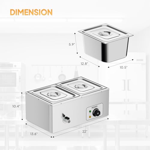 Bonnlo 21 QT 2 Pan Commercial Electric Food Warmer, Counter Top Electric Bain-Marie with Warming Plate, Steam Table Food Warmer for Catering, Parties Buffet and Restaurant, Stainless Steel, 1200W - size: 21QT-2 pan