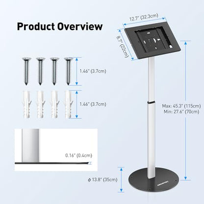 AboveTEK Anti Theft iPad Floor Stand, Robust Security Kiosk POS Tablet Stand, Height Adjustable Secure Holder Enclosure w/Lock and Key Mechanism for iPads/iPad Air/iPads Pro, Ideal for Retail Business - size: 9.7"/10.2"/10.5" iPad
