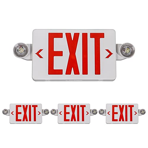 GZRUIYANG Exit Sign with Emergency Lights Red, LED Emergency Exit Light with Battery Backup, UL 924 Certified, AC 120/277V, Commercial Emergency Lights Combo for Business - 4 Pack - color: White Housing Red Letter, size: 4 Pack