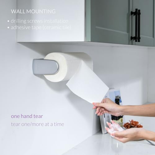ONE Hand Tear Paper Towel Holder Under Cabinet/Wall for 9.4-11inch, Silver - color: Silvery