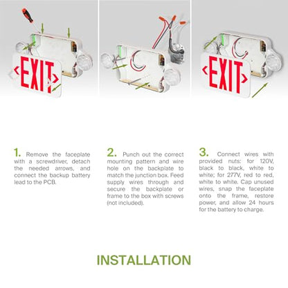 ASD LED Emergency Exit Sign with Battery Backup - 120-277V UL Double Face Rotatable Lighted Exit Signs with Emergency Lights for Business, Commercial Battery Operated LED Sign Power Outage