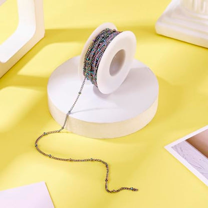 Craftdady 32 Feet Stainless Steel Link Twisted Curb Chains Multicolor Soldered Cable Cross Beaded Satellite Chains with Spool for Bracelet Necklace Earring Jewelry Making - color: Colorful, 2.5x1.5mm