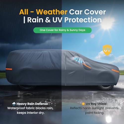 Waterproof Rivian R1S 2026 Car Cover with Breathable Vents, [2026 Upgrade] Premium Covers with Cotton Liner and Zipper Door,Sun Rain Snow Dust Uv Protection.(Gift with Towel Storage Bag) - size: Custom fit Rivian R1S